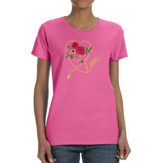 Red Roses Golden Chain T-Shirt Women -Image by Shutterstock, Female XX-Large