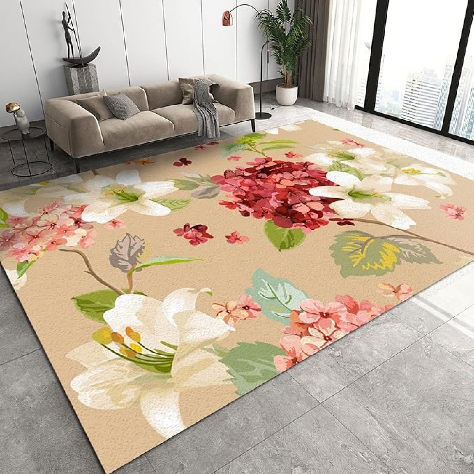 Green Roses Rug Red Roses Green Leaves Area Rug, Lily Floral Texture Artistic Living ...