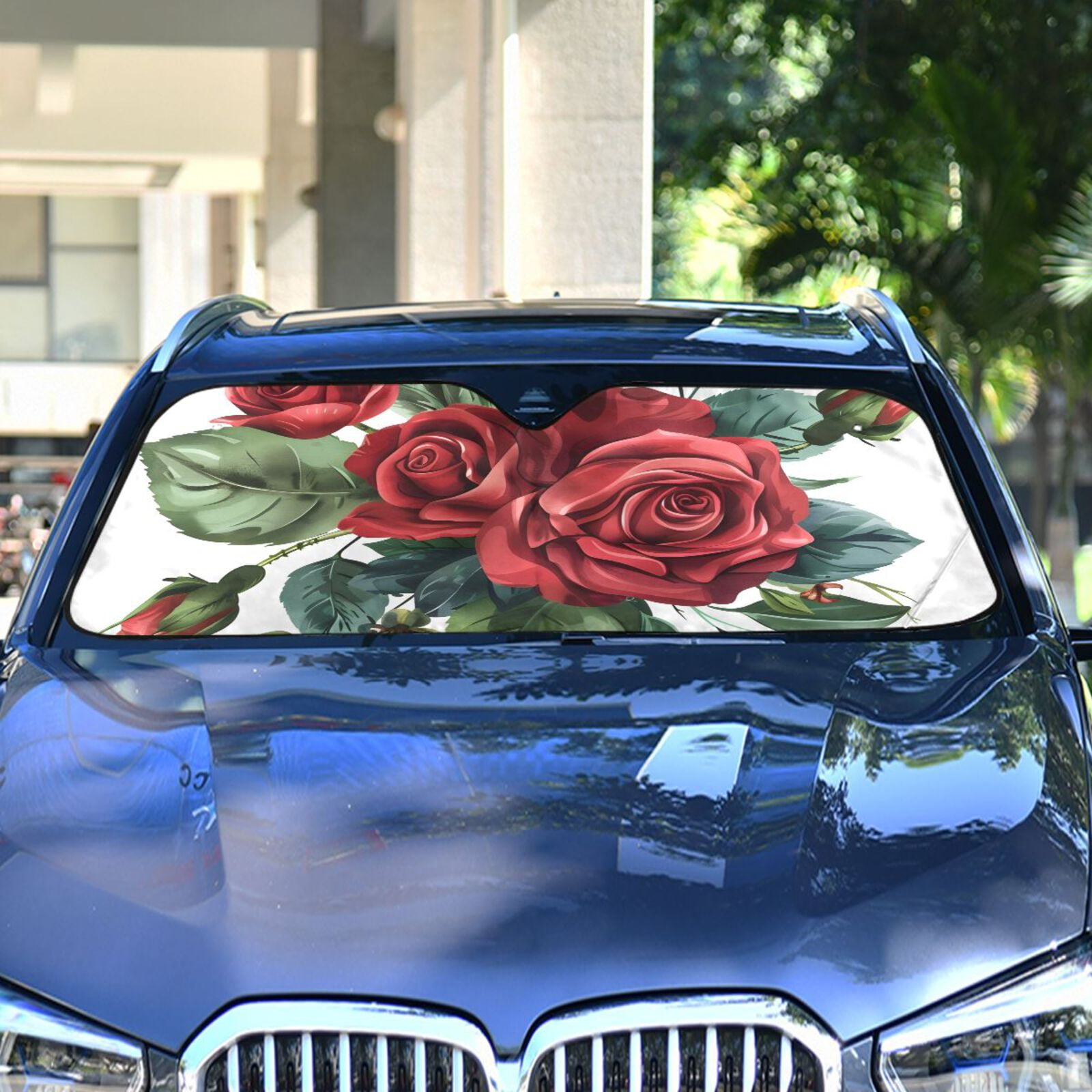 Car Back Roses Red Roses Green Leaves Flowers Automotive Front Car Windshield Sun ...