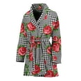 thumbnail image 1 of Red Roses Houndstooth Pattern Women Bathrobe One Size Univeral Fits, Flower Floral Fashion Lightweight Plush Fleece Long Robe For Women, 1 of 3