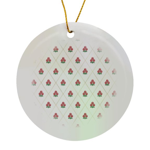3drose, Red Roses in an Image of Gold Diamond Shapes Pattern, Circle Porcelain Ornament