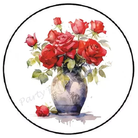 Red Roses In Vase Stickers Party Favors Phone Decal Water Bottle ...