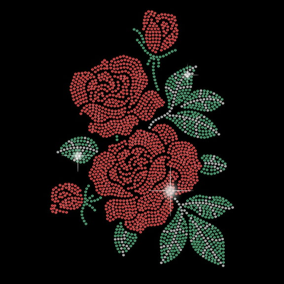 Red Roses Iron on Rhinestone Heat Transfer Crystal Decor Bouquet Flower Green Leaf Clear Bling DIY Patch Clothing Repair Hot Fix Applique for T-Shirts Vest Shoes Hat Jacket Decorations