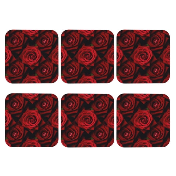Red Roses Leather Coasters for Drinks Perfect for Living Room, Kitchen, or Outdoor Use Set of 6 Square