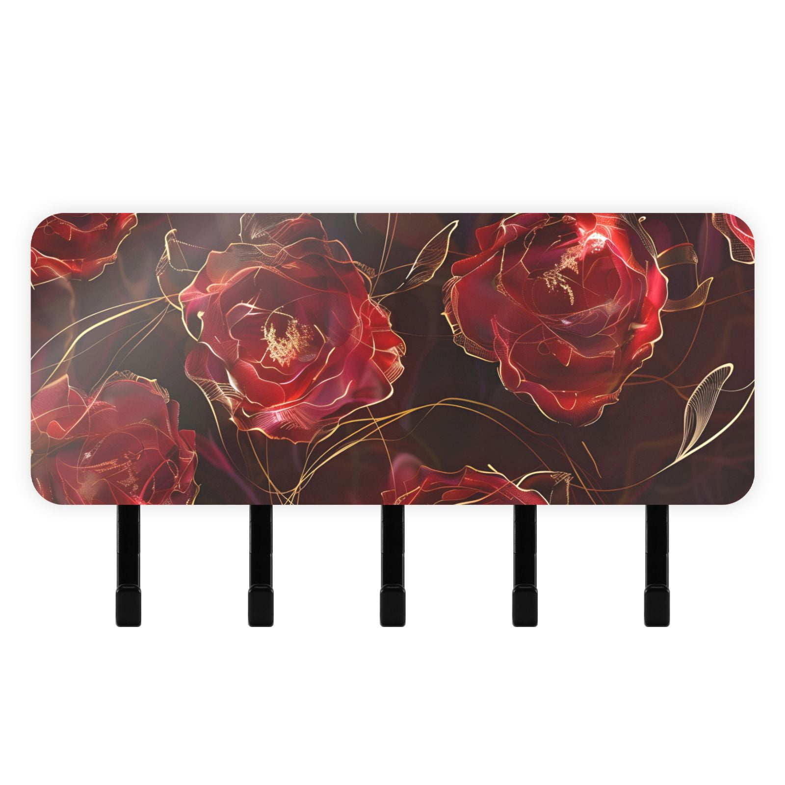 Red Rose Hook Rack Red Roses Mail Holder Organizer Wall Mount with Shelf Key Holder Key ...