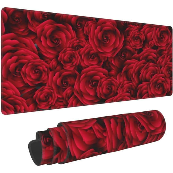 Red Roses Mouse Pad, Flower Large Big Gaming Mouse Pad Desk Pad, Mousepad with Non-Slip Rubber Base, Extended XXL Mouse Mat for Computer Laptop Office Accessories