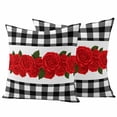 thumbnail image 1 of Red Roses Outdoor Waterproof Pillow Covers, Valentine's Day Romantic Floral Black White Plaid Decorative Square Throw Pillowcase Sofa Cushion Sham for Patio/Couch/Chair, 24"x24" 2 Pack, 1 of 8