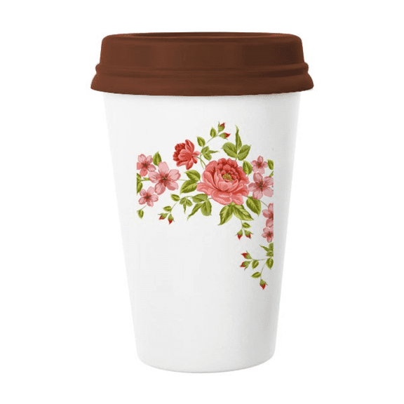 Red Roses Pattern Flowers s Mug Coffee Drinking Glass Pottery Cerac Cup Lid