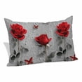 thumbnail image 1 of Red Roses Pillow Covers, Linen Long Throw Pillow Case, Valentine's Day Butterflies Floral Romantic Gray Holiday Pillow Protector Decorative Cushion Cover for Living Room/Bedroom 12" x 20", 1 of 8