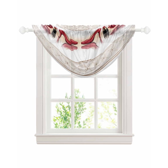 Red Roses Sheer Waterfall Valance Curtains for Window, High Heel Modern Art Rod Pocket Sheer Topper Swag Curtains for Living Room, Kitchen 38.5"W x 47.2"L, 1 Panel