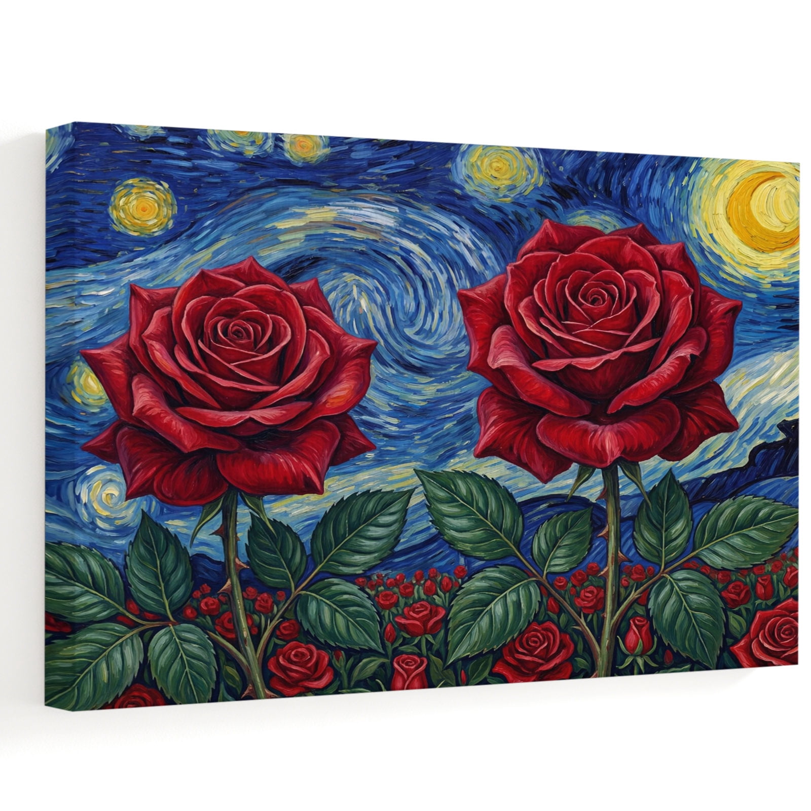 Painted Red Roses Red Roses Starry Sky Canvas Wall Art 24