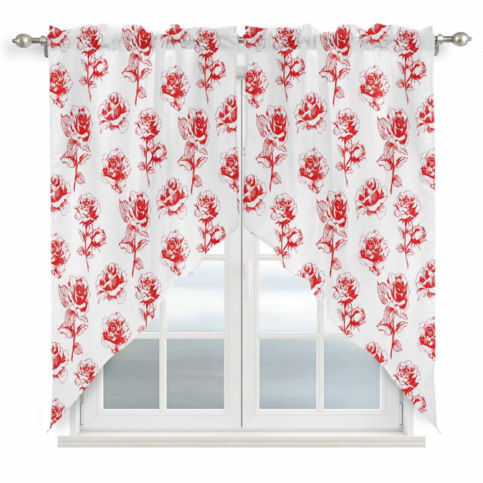 Red Roses Swag Curtains for Kitchen/Bedroom/Living Room, Valentine's ...
