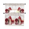 thumbnail image 1 of Red Roses Swag Kitchen Curtains Sets for Windows 24 Inch Length, High Heel Modern Art Short Window Curtain Panels Swags Valances and Tiers 3 Piece Set for Cafe/Dining Room, 1 of 5