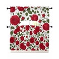 thumbnail image 1 of Red Roses Swag Kitchen Curtains Sets for Windows 24 Inch Length, Valentine's Day Flowers Leaves Romantic Short Window Curtain Panels Swags Valances and Tiers 3 Piece Set for Cafe/Dining Room, 1 of 5