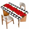 thumbnail image 1 of Red Roses Table Cloths for 5 Foot Rectangle Tables, Valentine's Day Romantic Floral Black White Plaid Patio Waterproof Elastic Fitted Tablecloths, Washable Rectangular Table Cover for Camping, 1 of 8