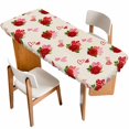 thumbnail image 1 of Red Roses Table Cloths for 8 Foot Rectangle Tables, Valentine's Day Love Floral Beige Country Patio Waterproof Elastic Fitted Tablecloths, Washable Rectangular Table Cover for Camping, 1 of 8