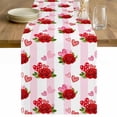 thumbnail image 1 of Red Roses Table Runner - 120 Inch Long Valentine's Day Flowers Love Stripes Pink Cotton and Linen Blended Dress Scarves Farmhouse Table Runner for Kitchen Dining, Coffee Table, 13" x 120", 1 of 8