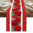 thumbnail image 1 of Red Roses Table Runner - 60 Inch Long, Kitchen Dining Table Runner Dresser Scarves, Valentine's Day Romantic Flowers Green Leaf Stripes Farmhouse Decor for Coffee Tables Wedding Party Banquet, 1 of 8