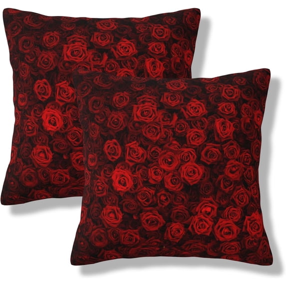 Red Roses Throw Pillow Covers 20x20 Inch Set of 2 Romantic Blossom ...