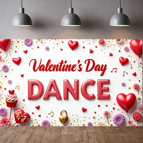 Red Roses Valentine's Day Banner Heart Shapes Love Display Romantic Gift Boxes Romantic Backdrop for Valentine's Party Romantic Date Indoor Decoration