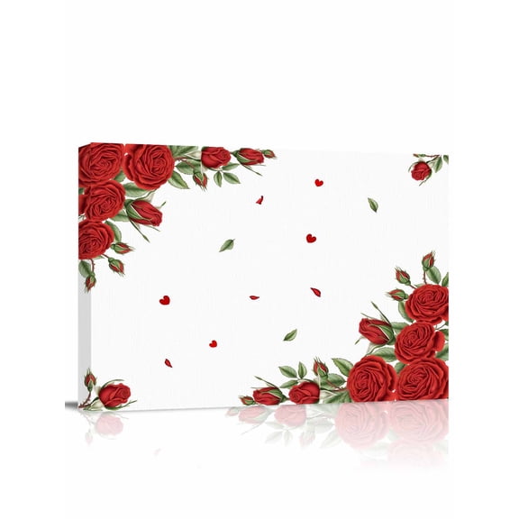 Red Roses Valentine's Day Wall Art for Living Room,Canvas Picture Wall Decor for Bathroom Bedroom,Spring Floral Farmhouse Painting Artwork for Office Kitchen Hallway Dining Room Home Decor 12"x16"