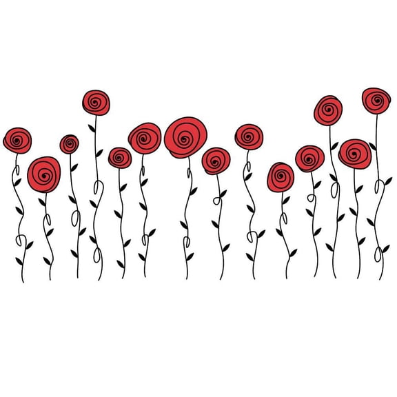 Red Roses Wall Decal Cartoon Rose Wall Sticker Home Wall Art Decor Flower Wall Decor DIY Vinyl Mural Art