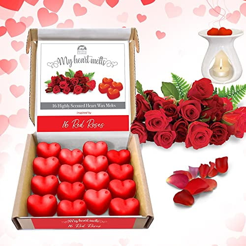 Red Roses Wax Melts Heart Shaped in Gift Box, Spotless Leopard,16x.18oz