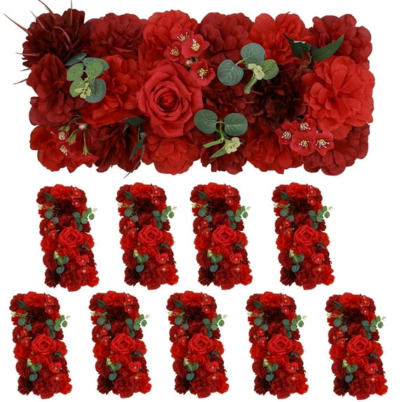 Red Roses Wedding Arch Flowers -10pcs Dining Table Flower Centerpiece Silk Floral Arrangement for New Year's Day Events Congratulations Home Fireplace Decor