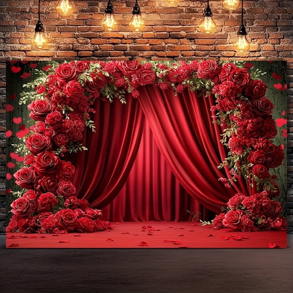 Red Roses Wedding Backdrop Red Curtain Photography Background for Wedding, Birthday, Anniversary Stunning All-Season Decorations Banner for Home, Garden, and Event Spaces