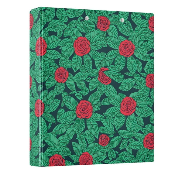 Red Roses and Green Leaves Hardcover 3 Ring Binder 1.5” Round Rings Letter Size Paper Pockets for School Office Supplies