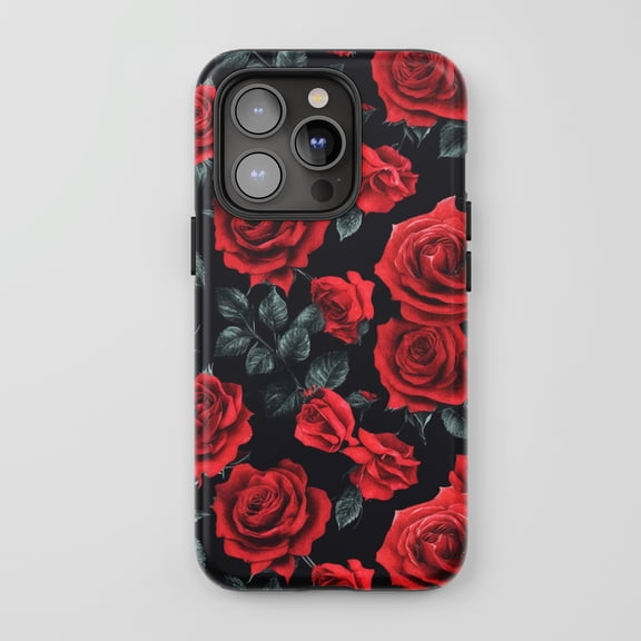 Red Roses for All iPhone Series Tough Phone Case Floral Dark Art
