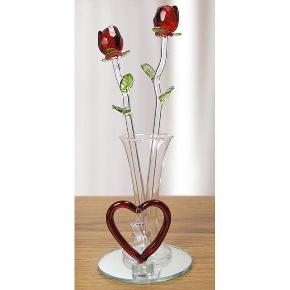 Red Roses in Vase - Glass Forever Rose Collection with Heart Shaped Charm and Designs - Valentine's Day Flowers - Girlfriend - Wife