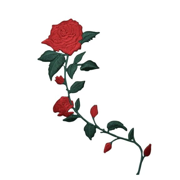 Red Roses on Stem Facing Left - Iron on Applique/Embroidered Patch