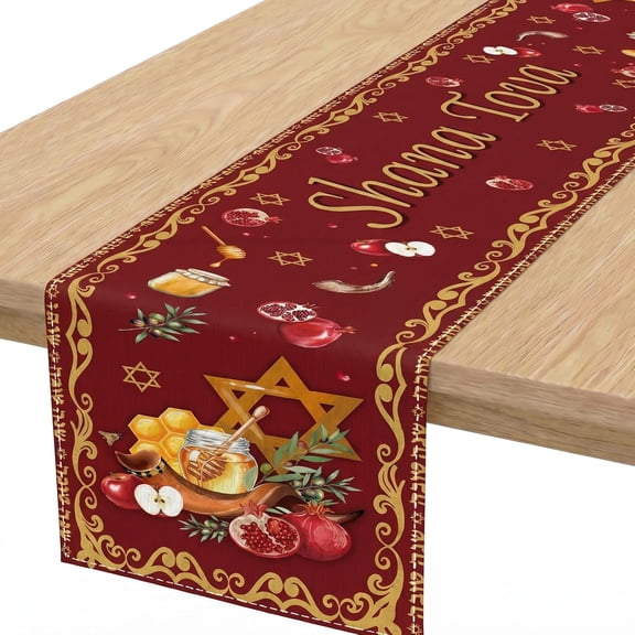 Red Rosh Hashanah Table Runner Decorations for Jewish New Year