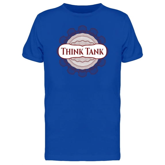 Red Rossete Text Think Tank T-Shirt Men -Image by Shutterstock, Male XX-Large