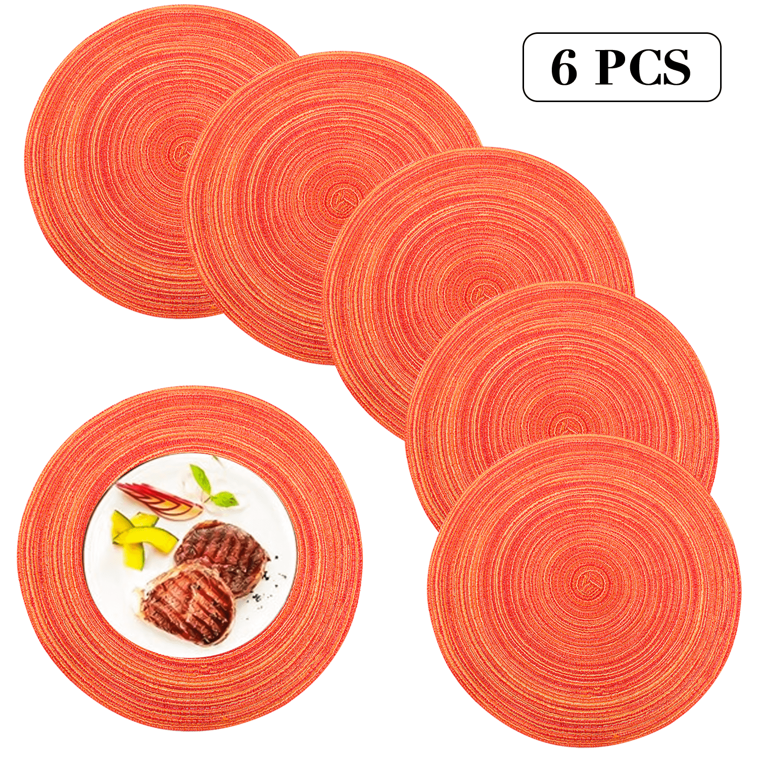 Red Round Braided Placemats Set of 6 Washable Round Placemats for