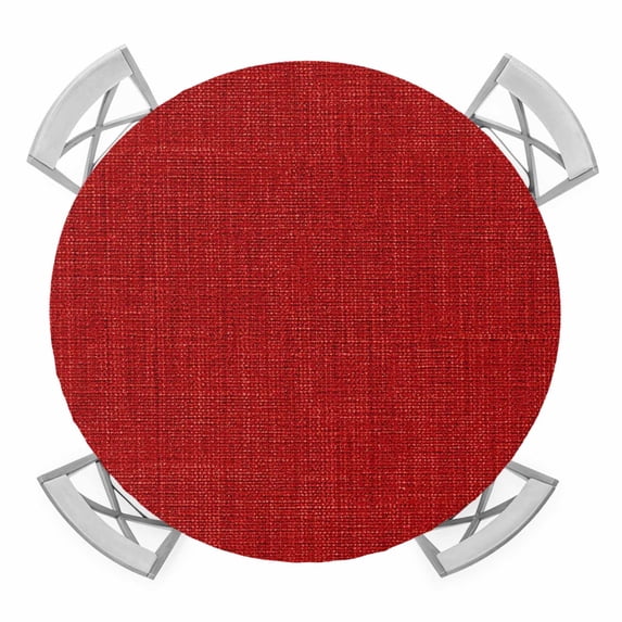 Red Round Fitted Tablecloth with Elastic Edge, Waterproof Table Cloth Table Cover for 45"-54" Tables, Farmhouse Burlap Solid Red Color Modern Linen Texture Tablecloths for Dining Picnic Outdoor