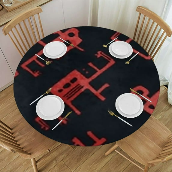 Red Round Fitted Tablecloth with Elastic Edge, Waterproof Wipeable Round Polyester Table Cover for Kitchen Dining Party Holiday