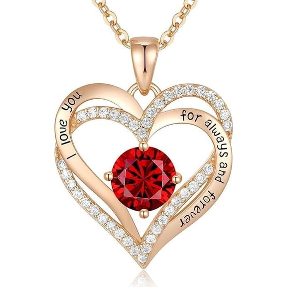 Red Round Heart Birthstone Necklace - Rose Gold-Plated Jewelry