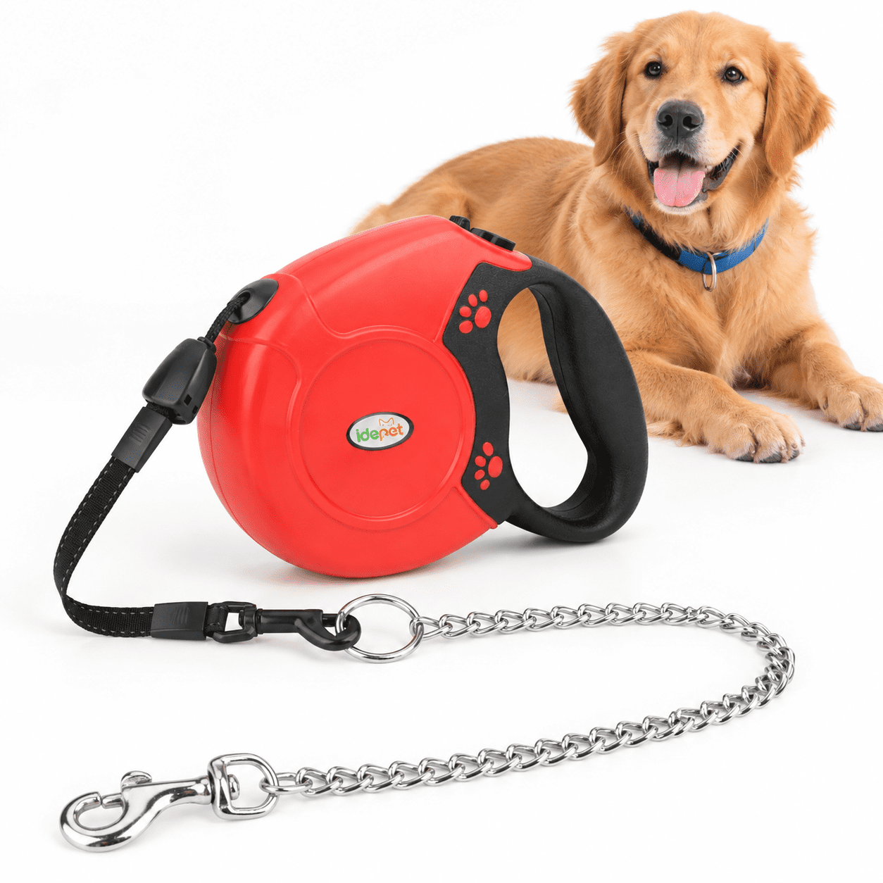Red Round Rope Heavy Duty Retractable Dog Leash with Stainless Steel ...