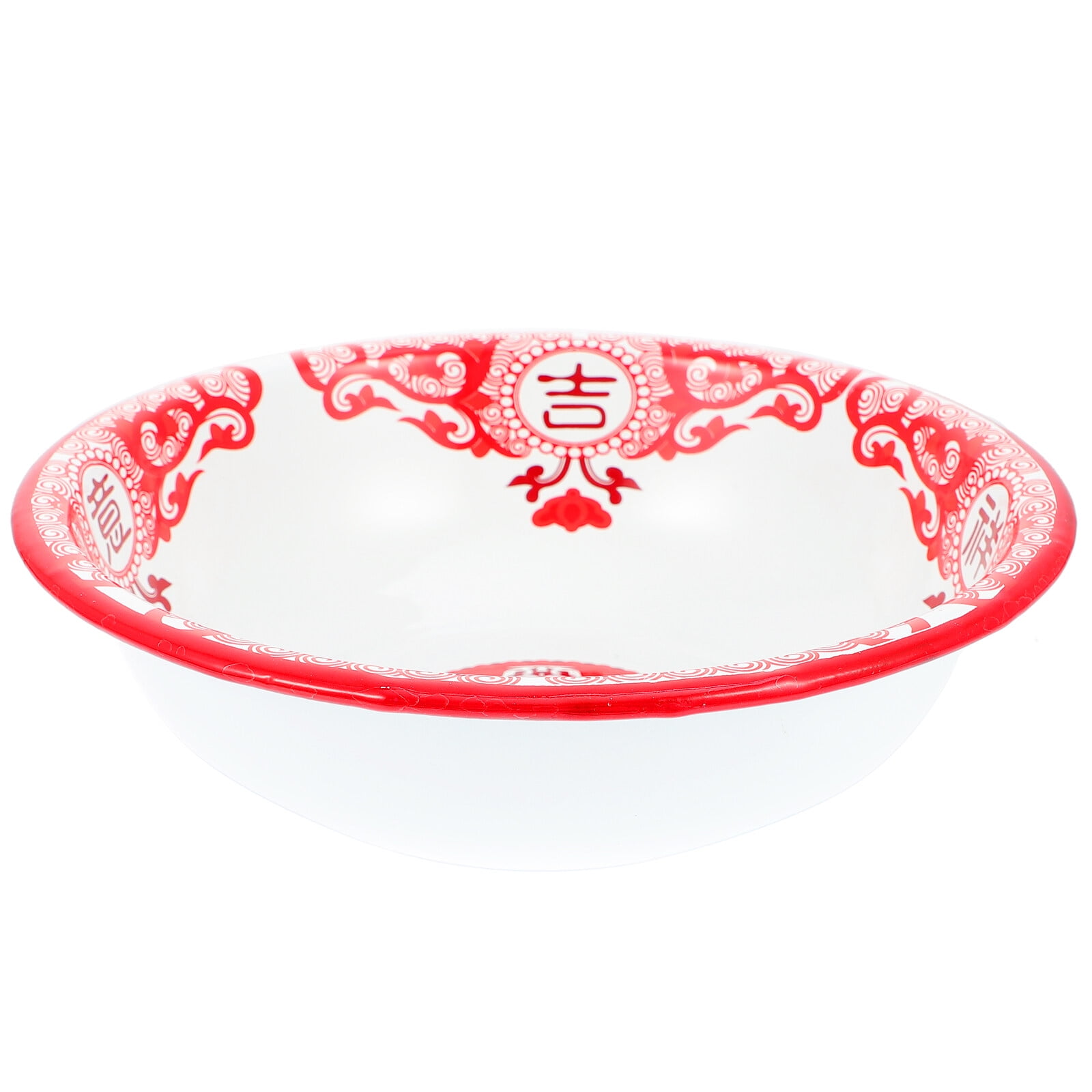 Red Round Serving Platter Household Enamel Basin Foot Mixing Bowl