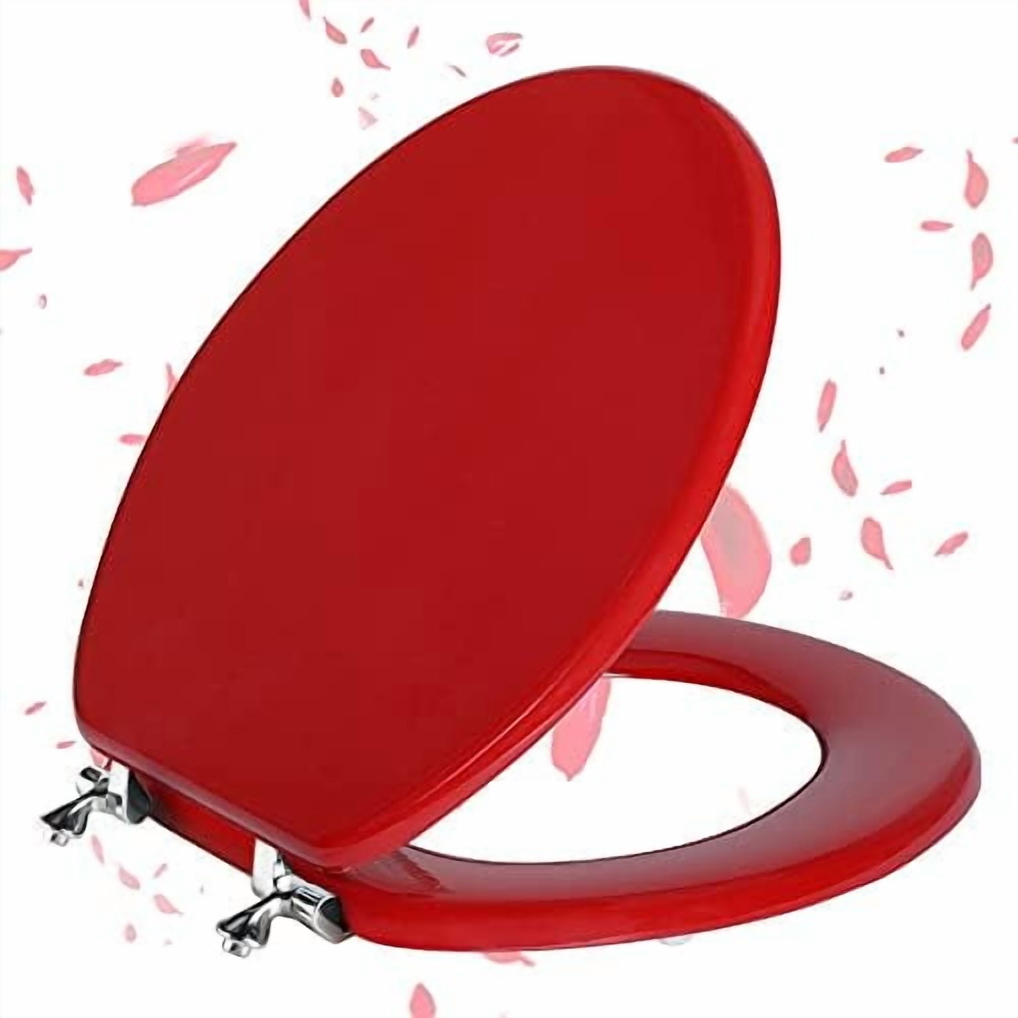 Red Round Toilet Seat Natural Wood Toilet Seat with Zinc Alloy Hinges, Easy to Install also Easy to Clean, Scratch Resistant Toilet Seat by  (Round, Red)