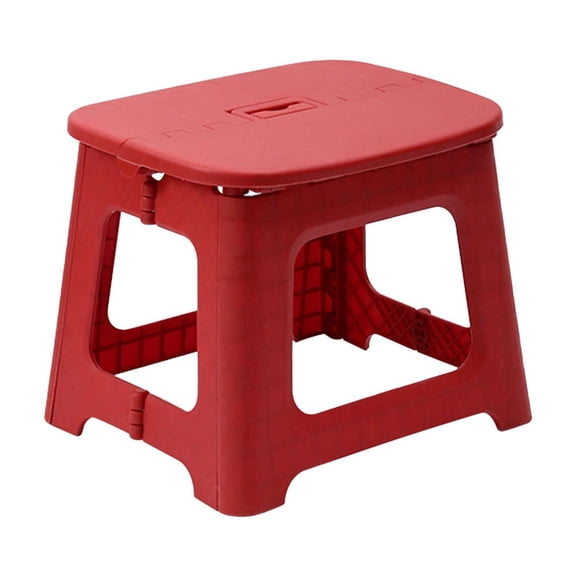 Red Round-edge Folding Stool, Thickened Plastic Portable Stool for Home & Camping