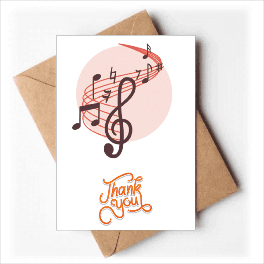 Red Round-shaped Movg Music Notes Thank You Cards Envelopes Blank Note