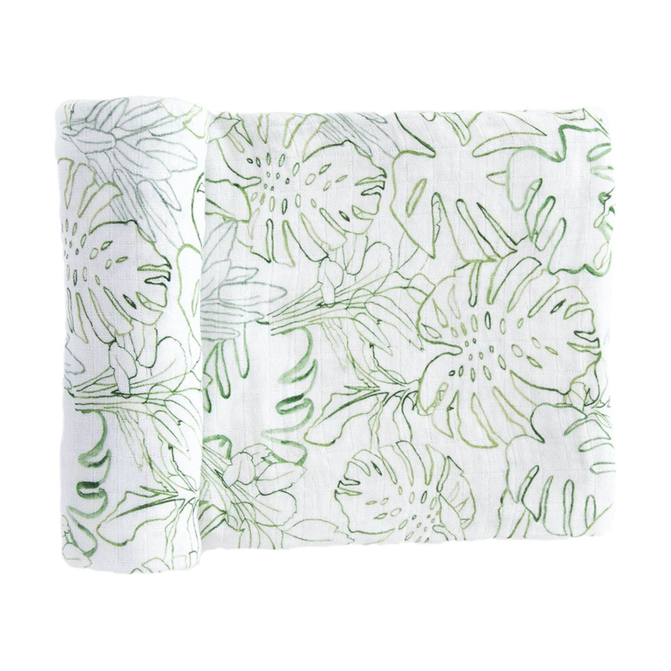Red Rovr 100% Organic Cotton Muslin Infant Swaddle Blanket, Large, Unisex, Jungle Leaf