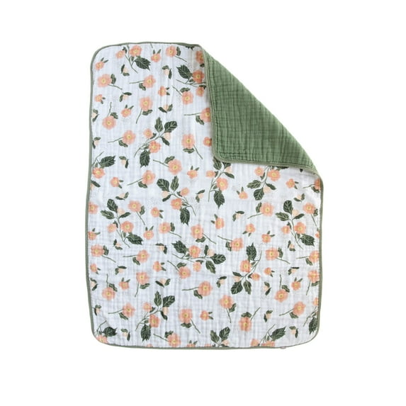 Red Rovr 100% Organic Cotton Muslin Quilted Infant Blanket, Unisex, Blushing Bloom