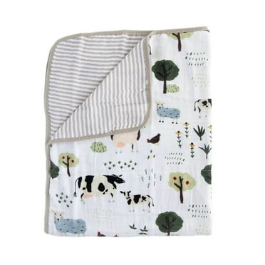 Red Rovr 100% Organic Cotton Muslin Quilted Infant Blanket, Unisex, Family Farm