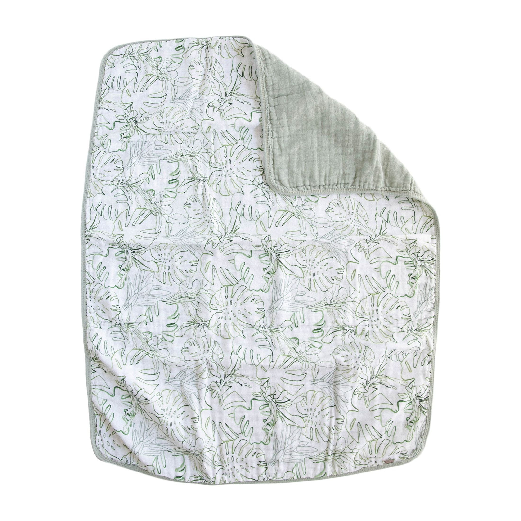 Red Rovr 100% Organic Cotton Muslin Quilted Infant Blanket, Unisex, Jungle Leaf