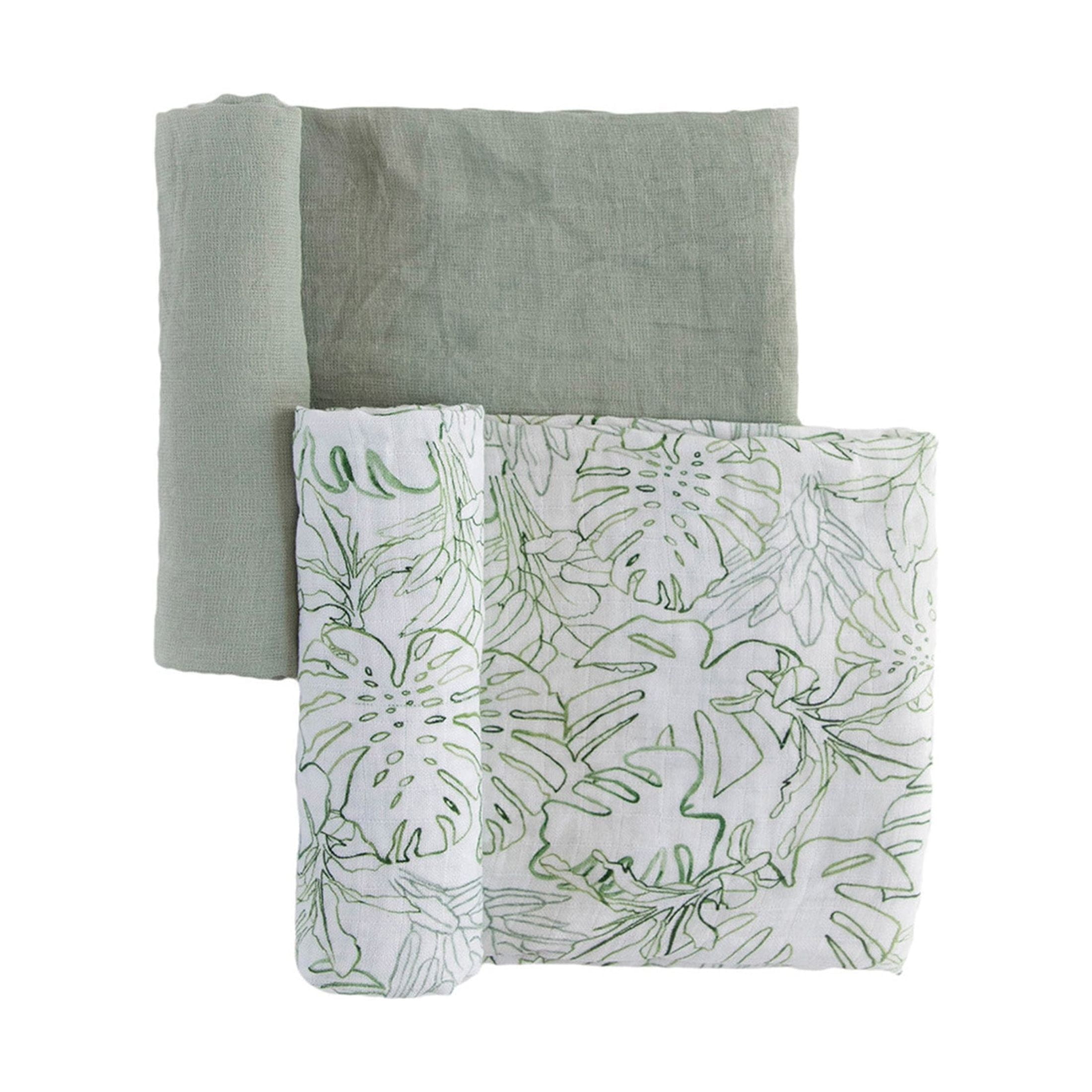Red Rovr 100% Organic Cotton Muslin Swaddle Infant Blanket 2 Pk, Unisex, Jungle Leaf