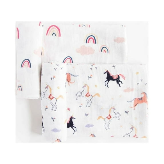 Red Rovr 100% Organic Cotton Muslin Swaddle Infant Blanket 2 Pk, Unisex, Little Unicorns